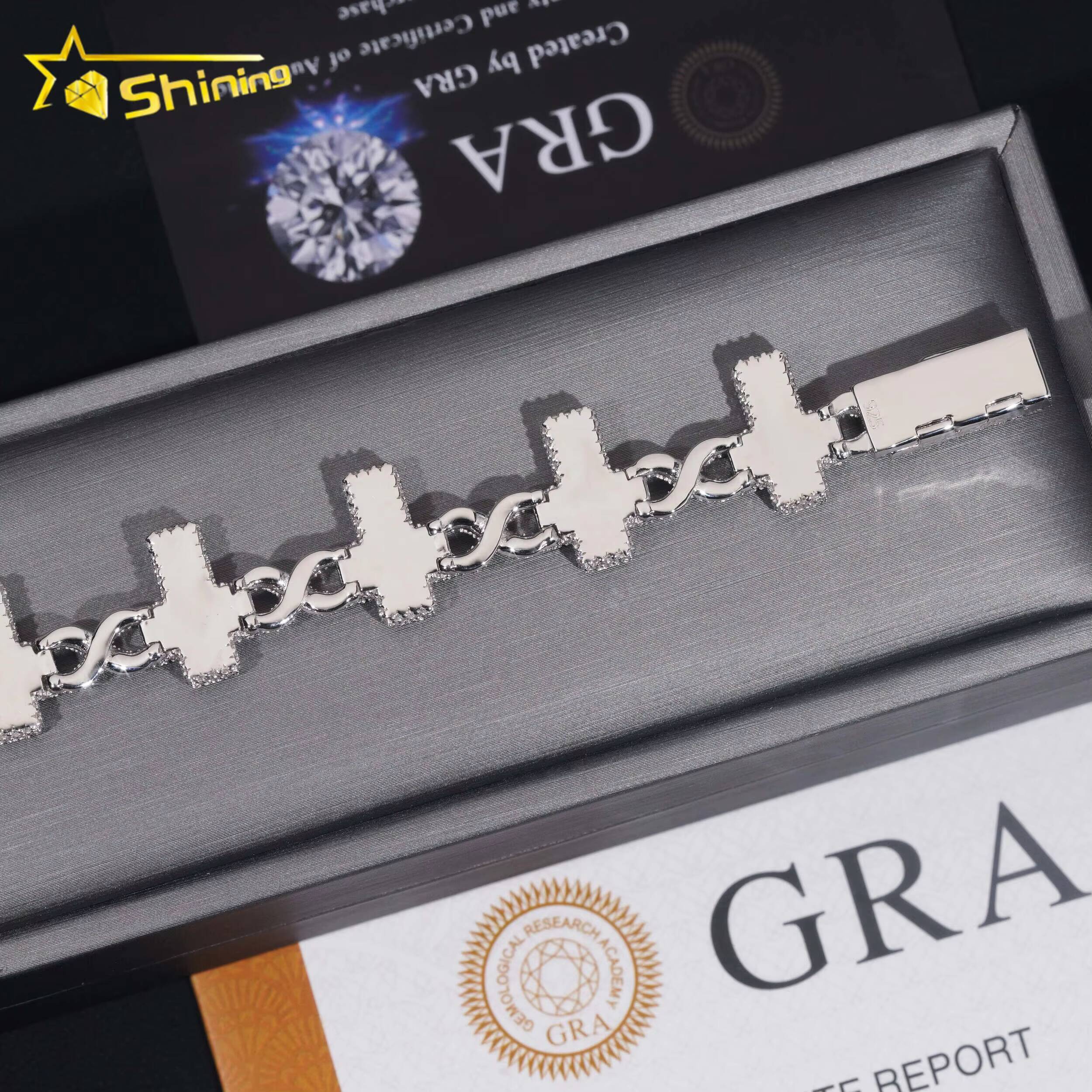 Hot Sale Baguettes Moissanite Cross Infinity Cuban Link Chain Sterling Silver 925 Iced Out Jewelry Moissanite Diamonds Bracelet