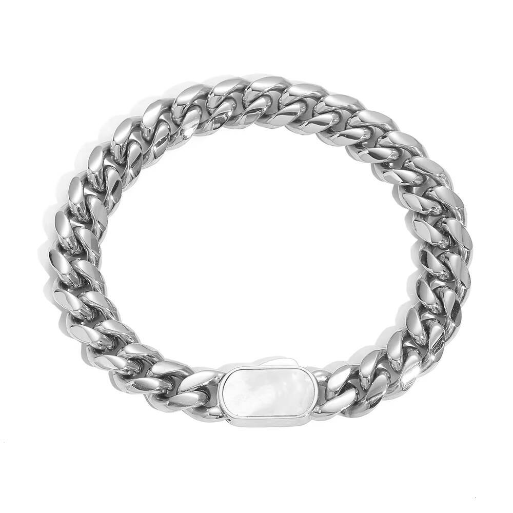 NUOYA Hip Hop Bracelet 812mm Stainless Steel Chain Natural Shell Clasp Miami Cuban Link Design Luxury Jewelry