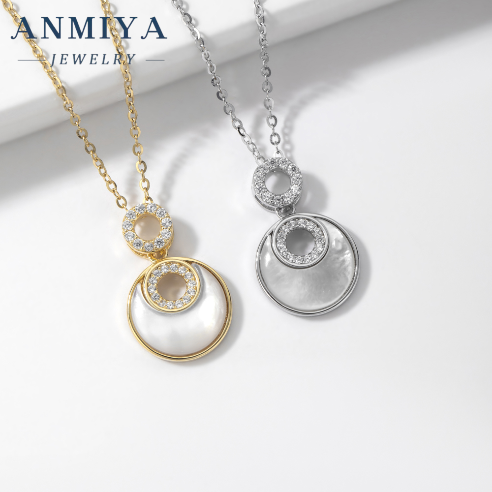 925 Silver White Shell Round Necklace 18K Gold Plated Round Shell Pendant Necklace