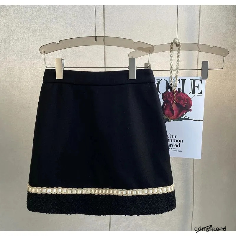 Winter Vintage Small Fragrant Black Tweed Coat Woolen Jacket Two Suit Wrap Hip Mini Skirts Dress Sets Fashion Clothes Women 240708 ddmyfriend