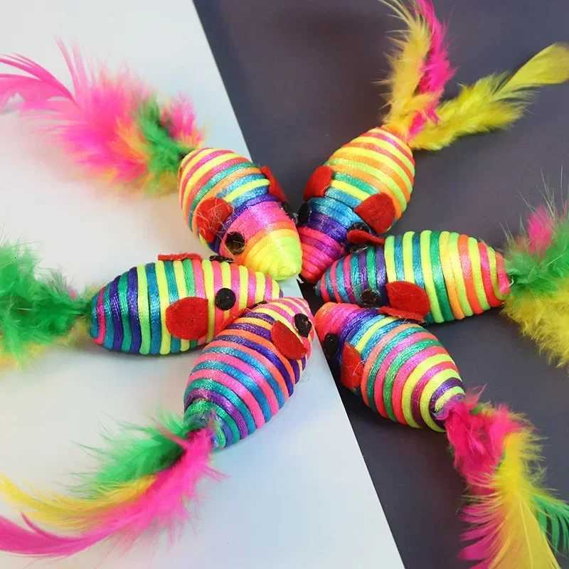 Colored Feathers Fur False Mouse Pet Cat Toys Feather Rainbow Ball Toy Cats Scratching Funny Playing Toys for Cats Pet Supplies X250918