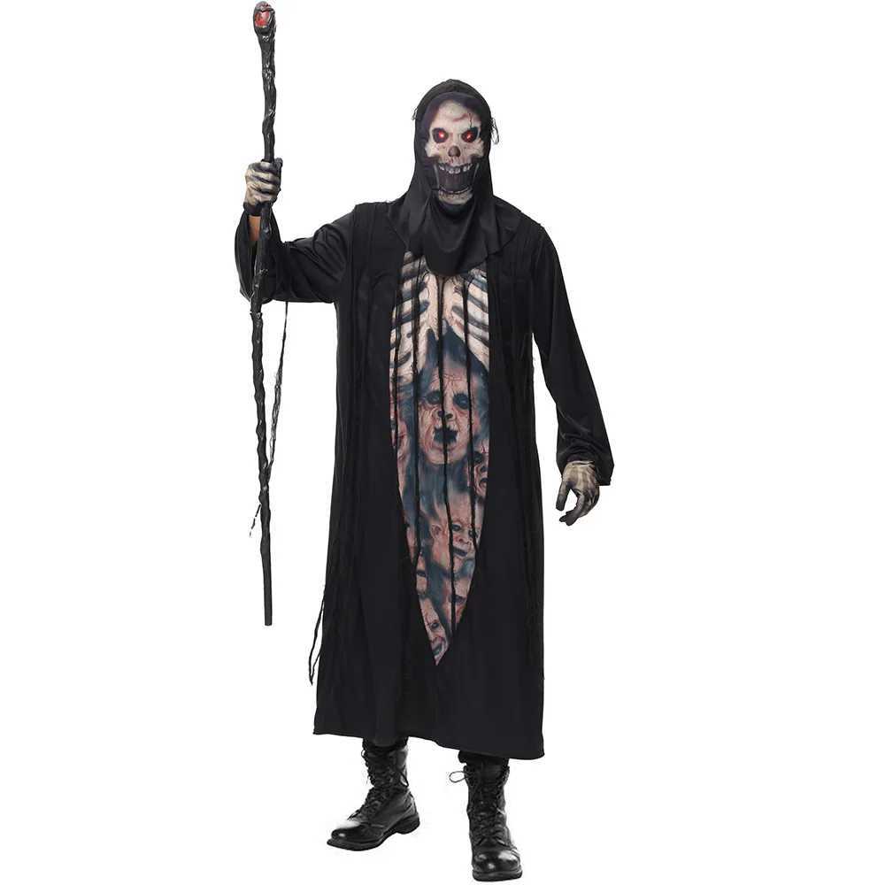 Halloween Party Skull Skeleton Costumes Adult Scary Monster Demon Devil Ghost Grim Reaper Robe for Kids Child L250918