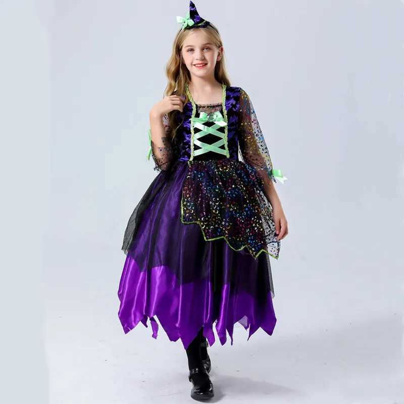 Girls Halloween Witch Costume Kids Carnival Party Cosplay Evil Dark Fairy Witch Ball Gown Fancy Dress Children Princess Dress L250918