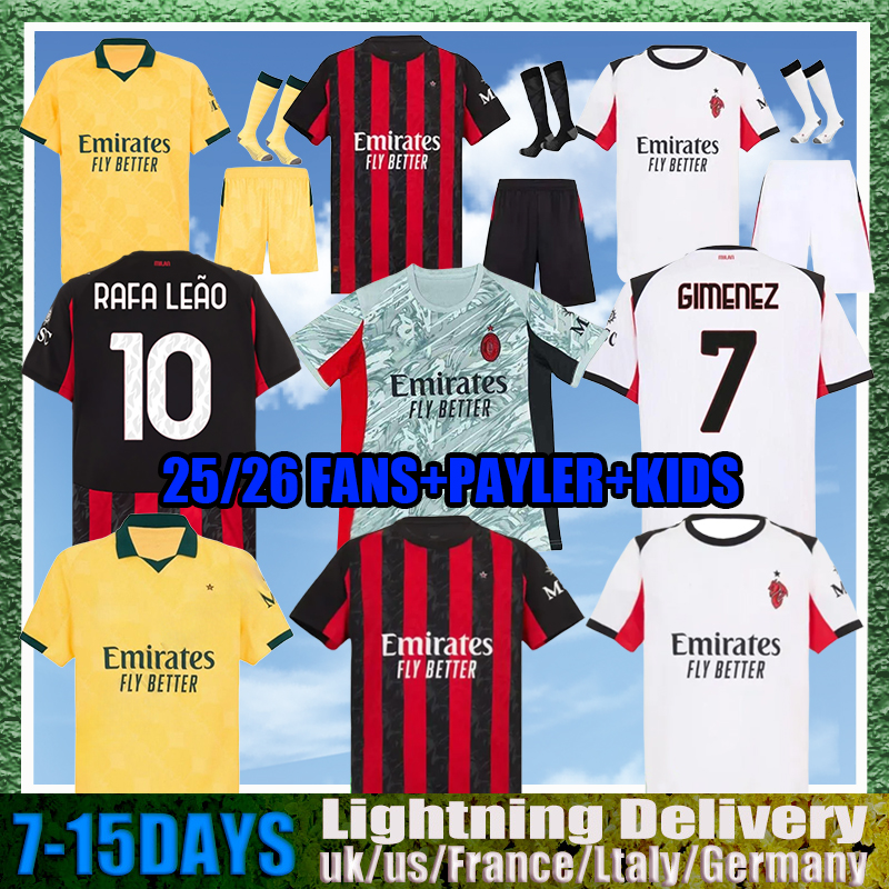 2025 2026 AC Maglia MilAn GIROUD RAFA LEAO PULISIC MODRIC 125 25 26 Soccer Jersey GIMENEZ JOAO FELIX THEO Kid Kit Fan Player Home Away 3Rd Football Shirts Calcio 3XL