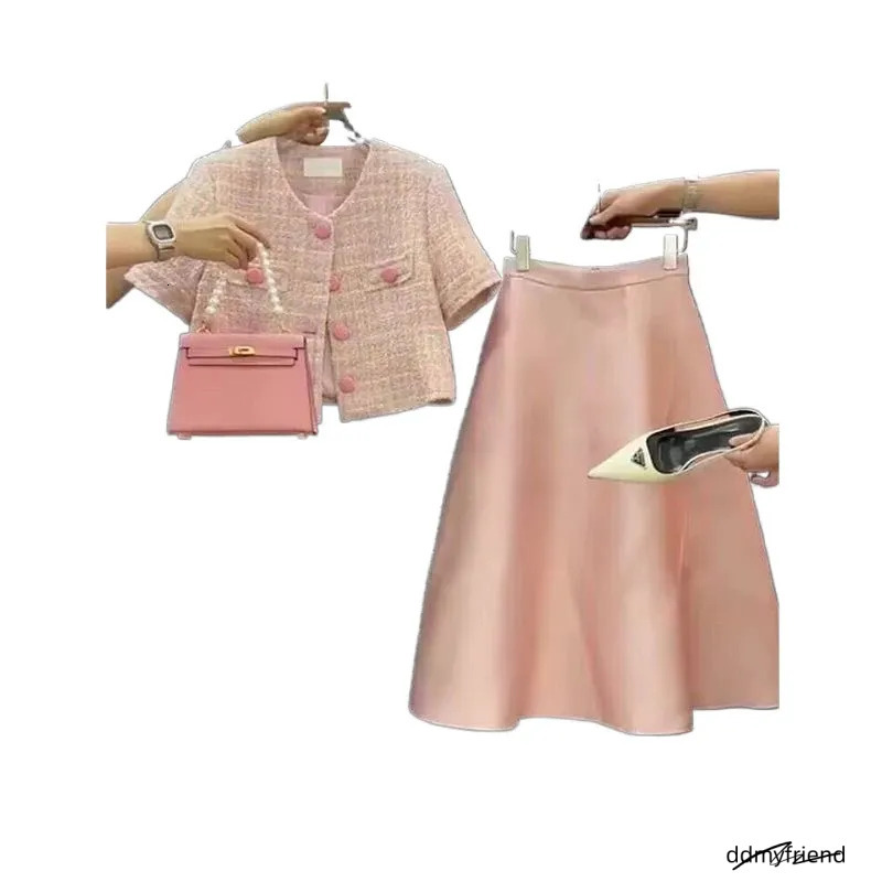 Two Piece Dress 2025 Summer Pink French Suit Set Women's - Hong Kong Chic Sleeveless Blazer & Skirt Light Elegant Outfit ddmyfriend