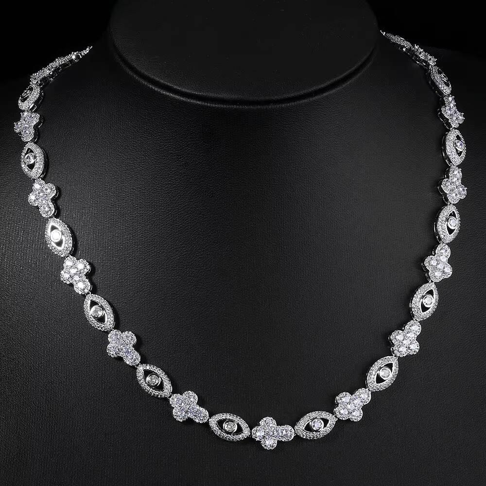 NUOYA Eye Cross Pendant Necklace Micro Pave Moissanite Cuban Chain Bling Diamond Hip Hop Luxury Jewelry