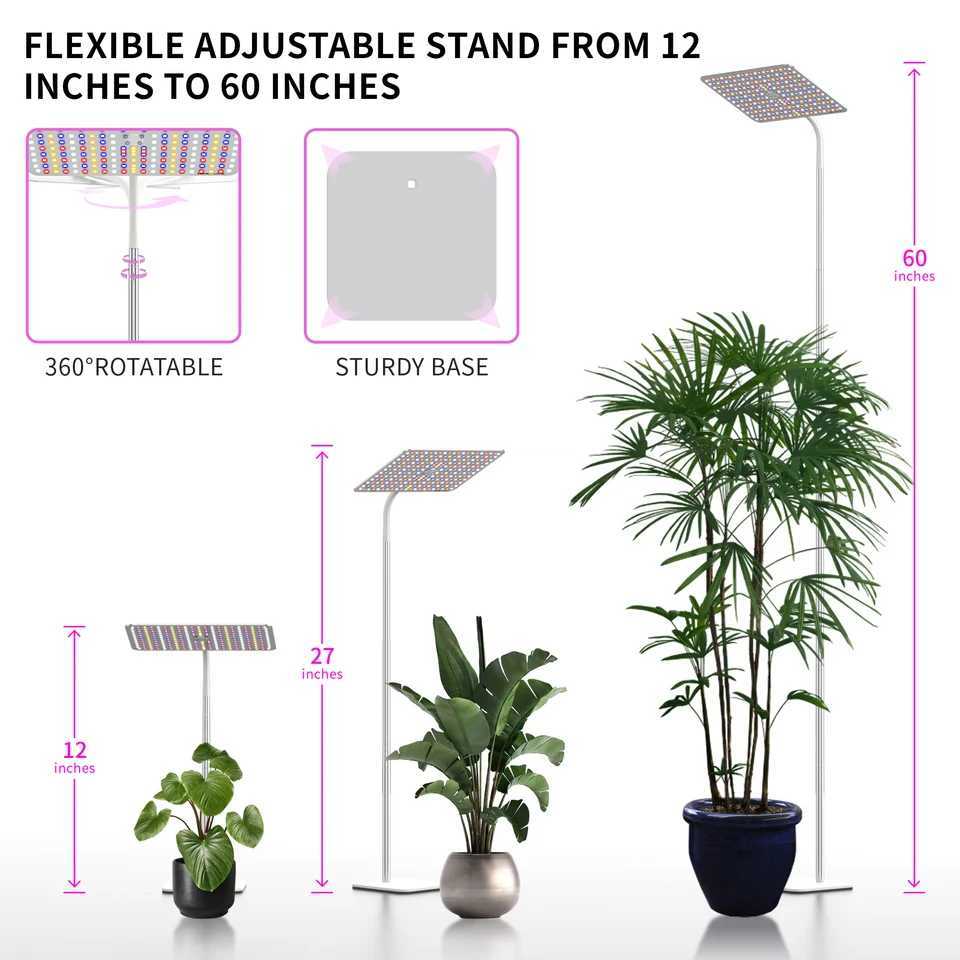 BESTVA 36W Grow Lights with Stand Full Spectrum LED Plant Light 1259 Inch Height Adjustable with Timer Dimmable Brightness C250919