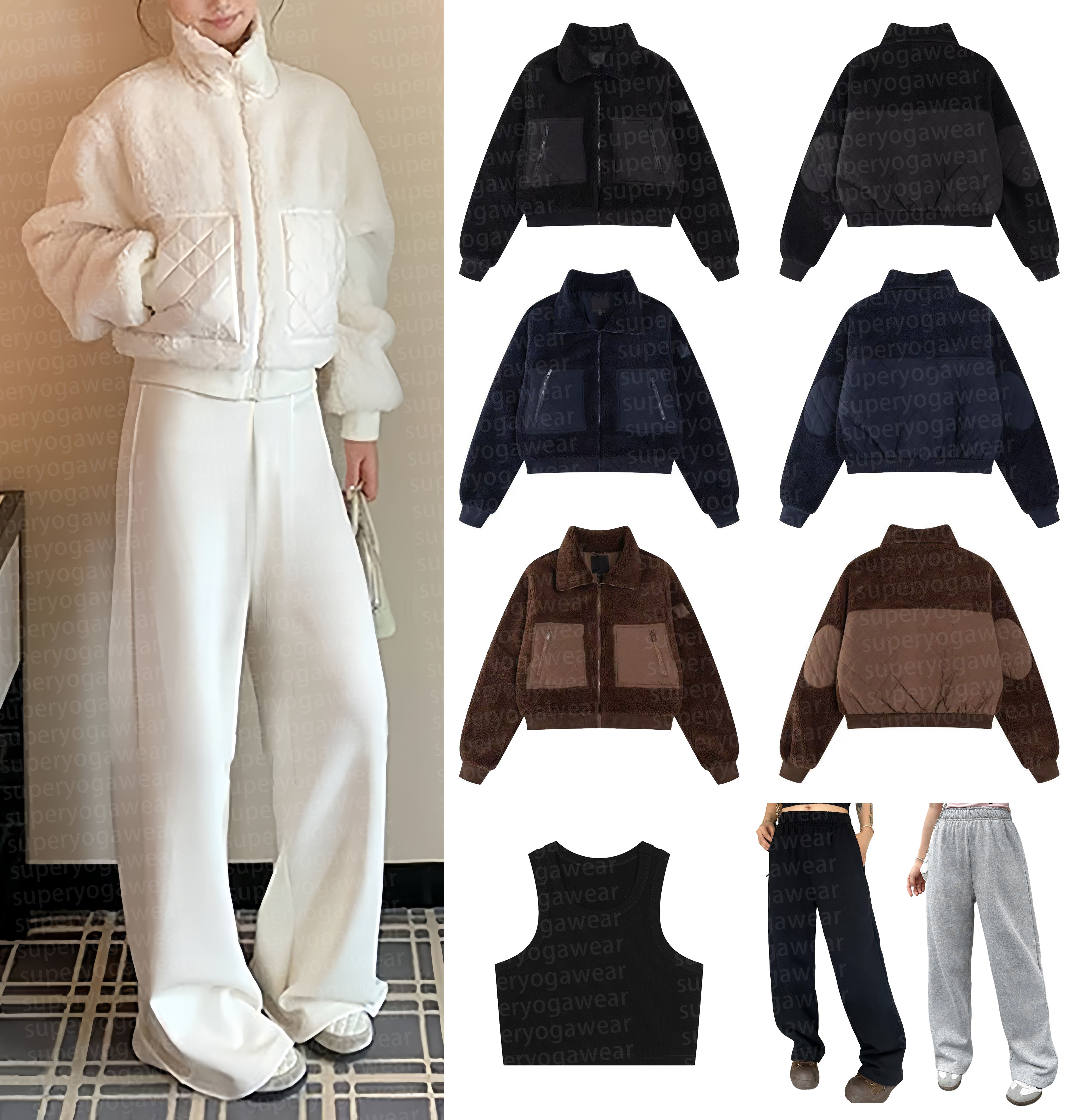 Women Clothes Set Ultra Soft Fleece Stand Collar Full-Zip Sweatpants Layered Tank Top Yoga Set S-XL Warm Winter Buy for a better deal women clothes Sets