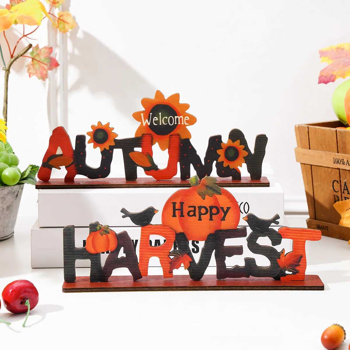 1PC wooden letter autumn Harvest Festival decorative item Thanksgiving Day decorative stand C250919