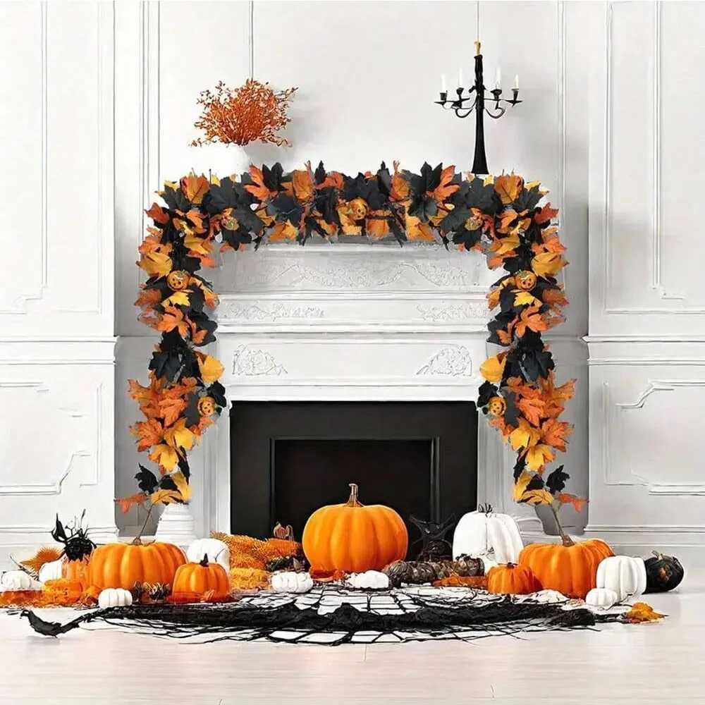 3PCS Halloween Pumpkin Vines Maple Leaf with Spider Decorations Gothic Wreath Create Spooky Holiday Atmosphere Halloween Party C250919