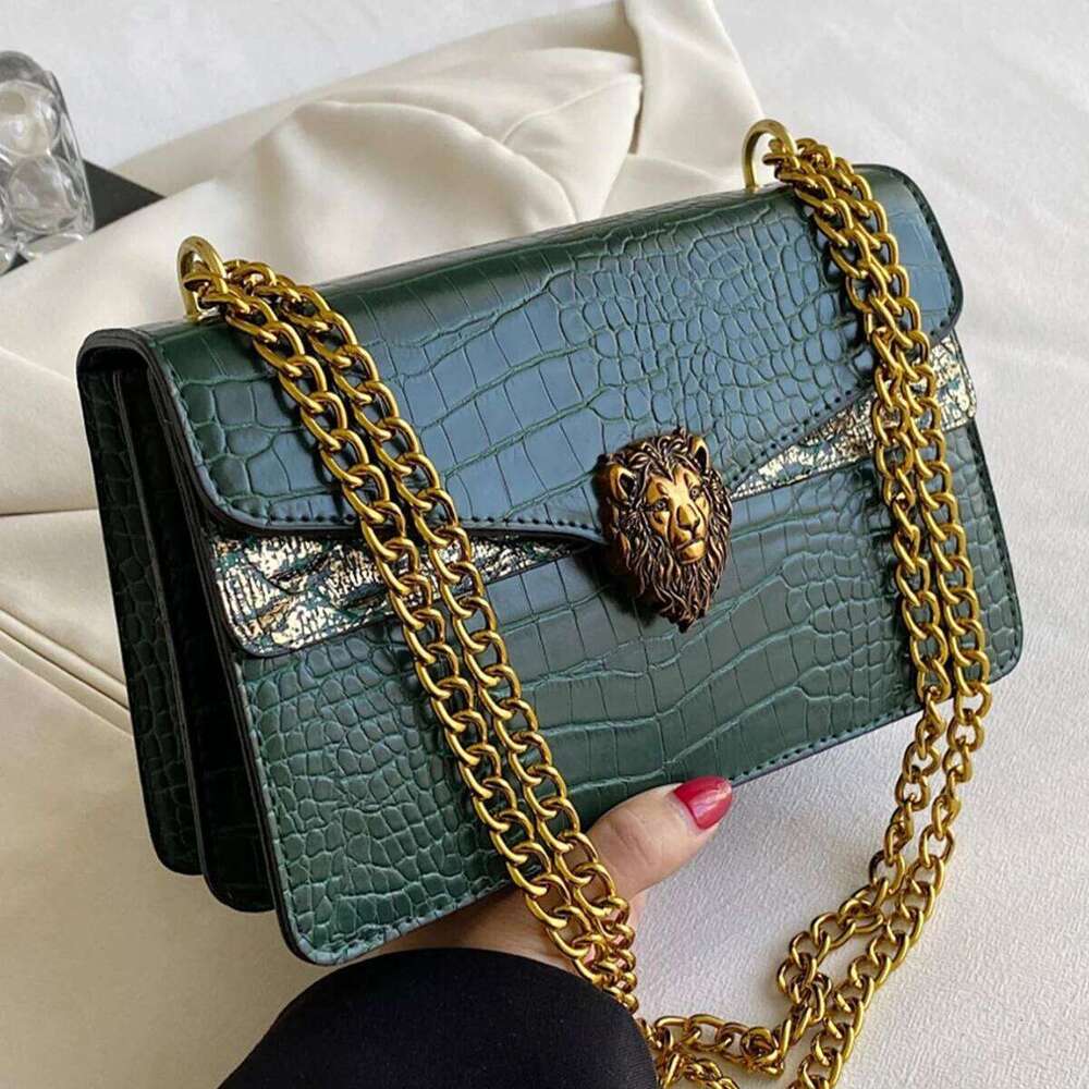 New Fashion Retro Simple Chain Underarm Crocodile Pattern Square Bag, High-Value Trendy Shoulder Bag