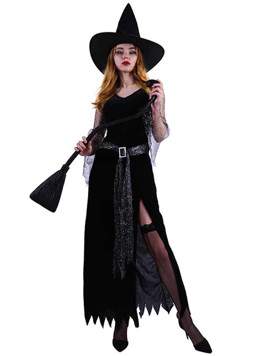 Halloween Adult Black Cutout Lace Witch Dress Witch Party Cosplay Stage Costume L250918
