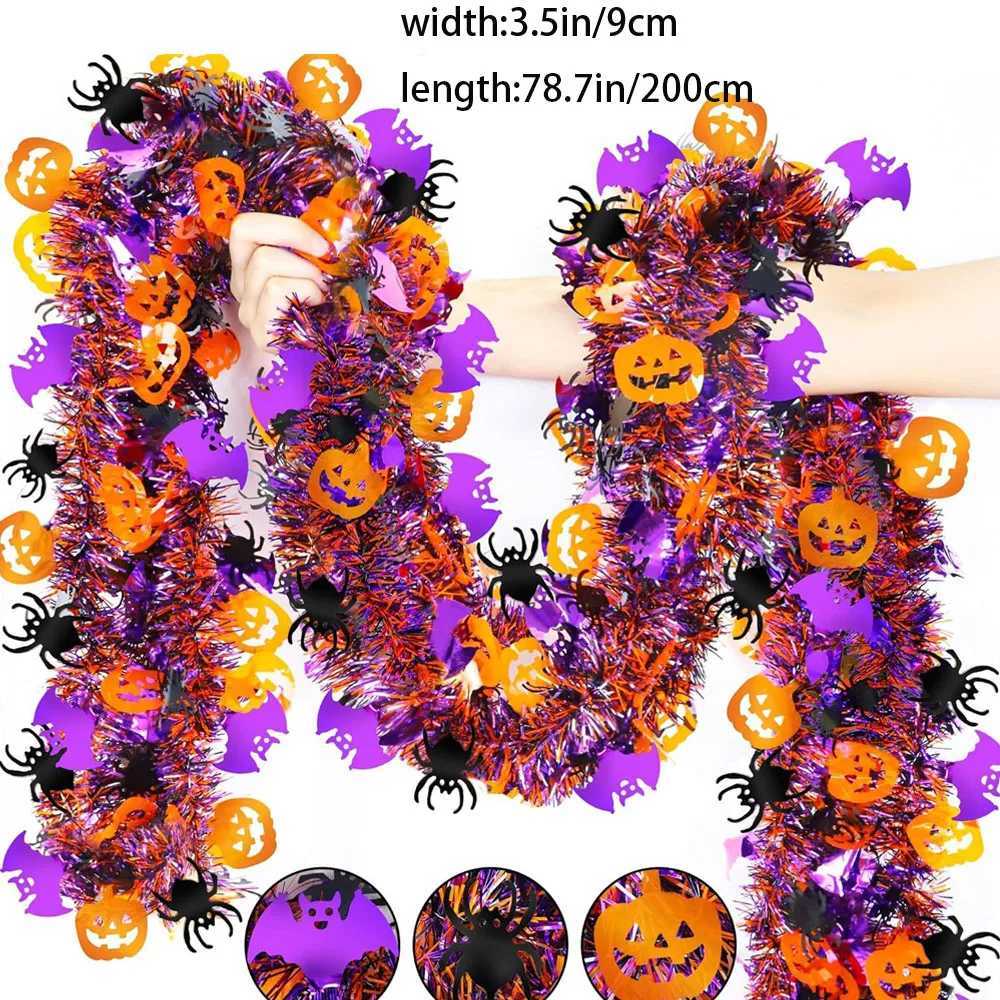 2m Halloween Wreath Pendant Bat Pumpkin Glitter Plastic Halloween Door Hanging for Home Garden Decoration Halloween Decoration C250919