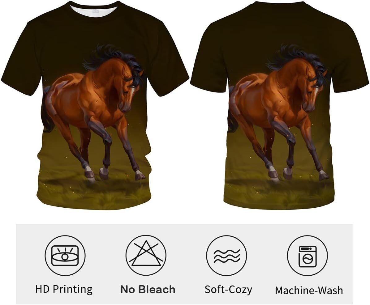 Mens T shirt Mens Horse T Shirt Summer Short Sleeve Tees Tops Animal Theme Shirt Anime Graphic Shirt T-Shirt Shirts Tshirt Graphic Tee Casual Tops Clo
