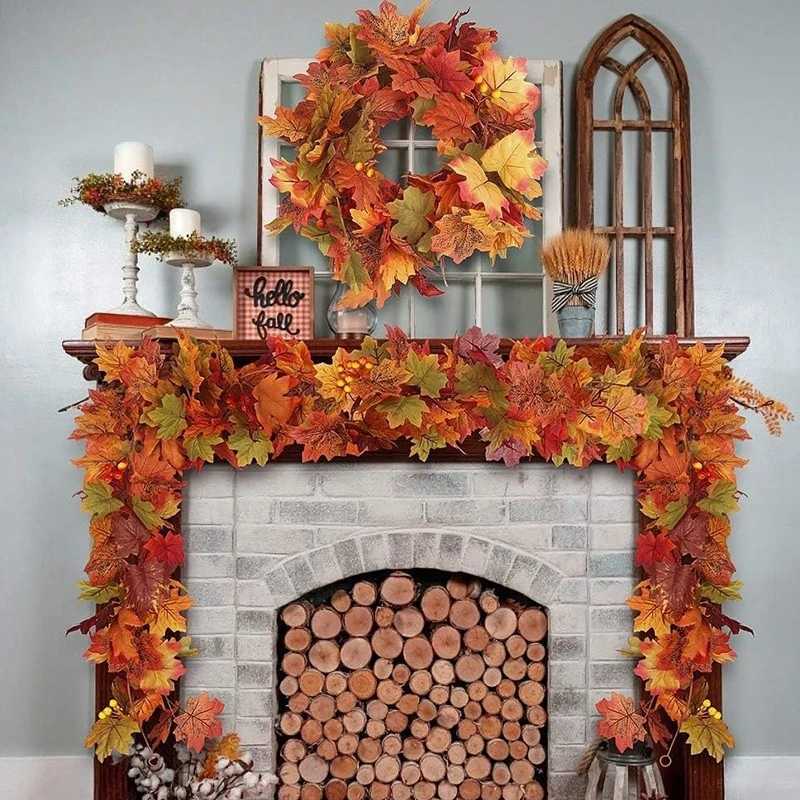 2M Fall Artificial Maple Leaf Garland Fake Leaf Plant Vine Room Decoration Autumn Halloween Decor Fireplace Hanging Wall Decor C250919