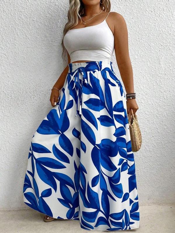 Plus Size New Fashion Casual Trousers Waist Wide Leg All-over Printed Pants for Teenagers Long Draping Trousers Slimming Effect