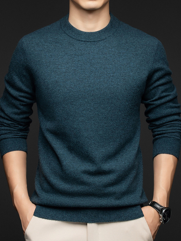 Winter New Arrival Men's Wool Knit Sweater Casual Long-Sleeve Crew Neck Pure Wool Sweater Thickened Warm Base Layer Top for Men