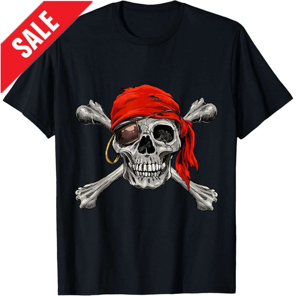 T shirt for Mens Jolly Roger Pirate Shirt Skull & Crossbones Shirt Halloween T-Shirt Shirts Gothic Tshirt Graphic Tee Casual Tops Clothes Short sleeve