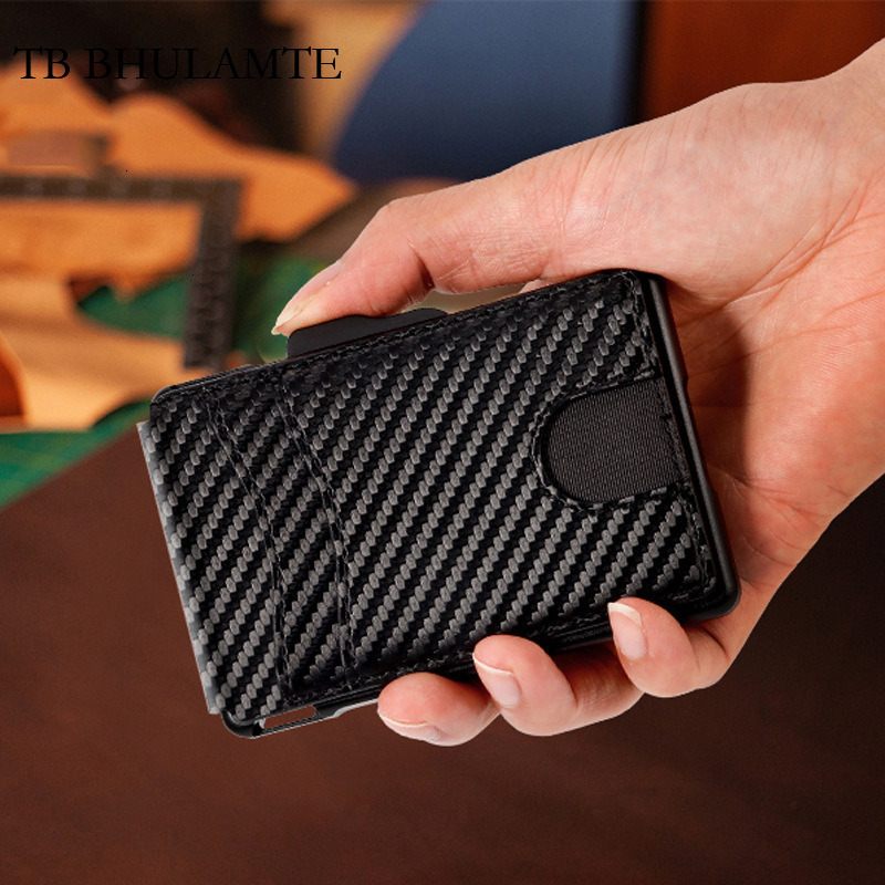 TB BHULAMTE Free Shipping Luxury Hot-selling Automatic RFID Designer Card Holder Metal Wallet Men's High-end Foldable Leather Carbon Fiber Card C