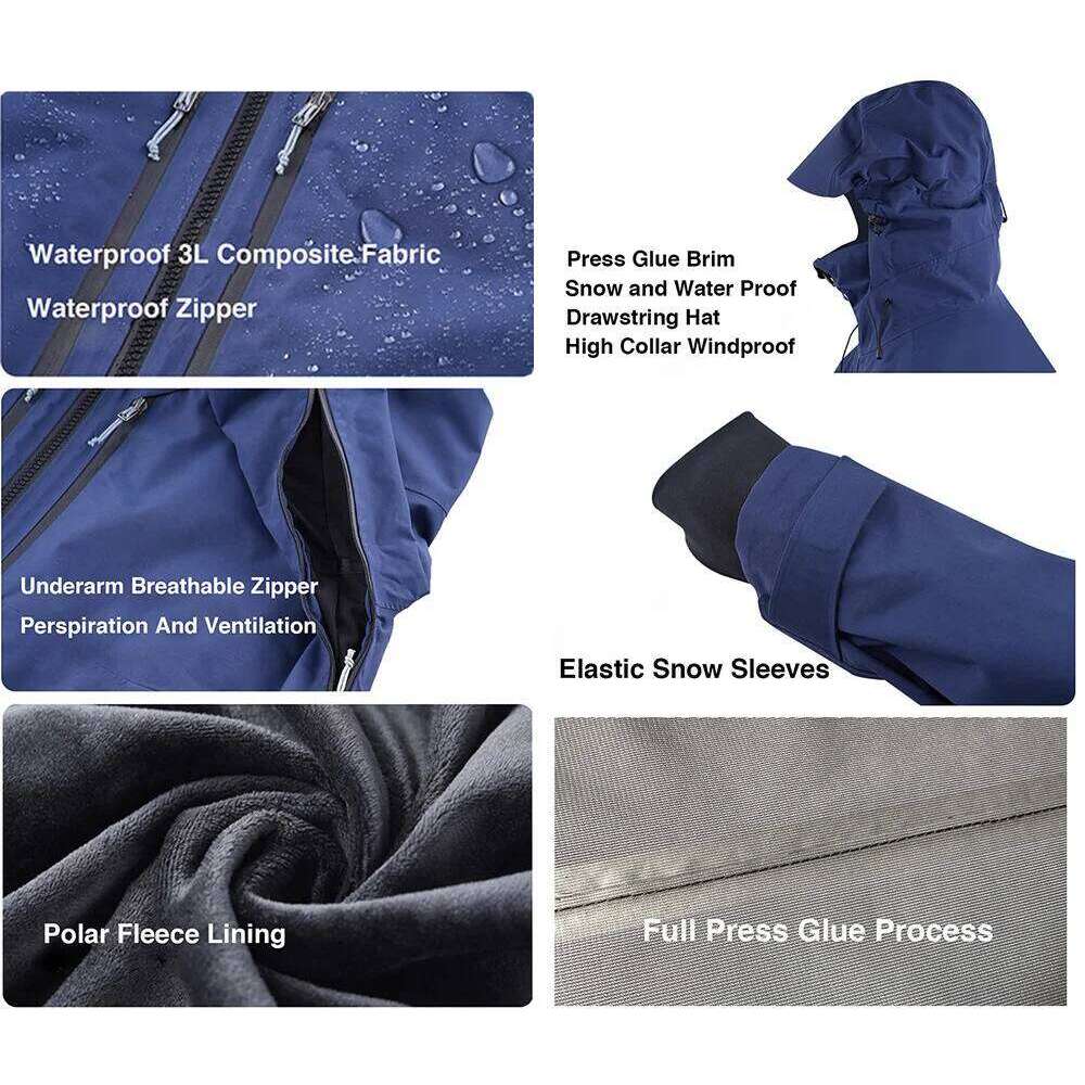 Unisex Ski Jacket For Men Women Windproof Winter Overalls Hoodie Waterproof Oversized Outdoor Jackets Snowboard Sports Clothing