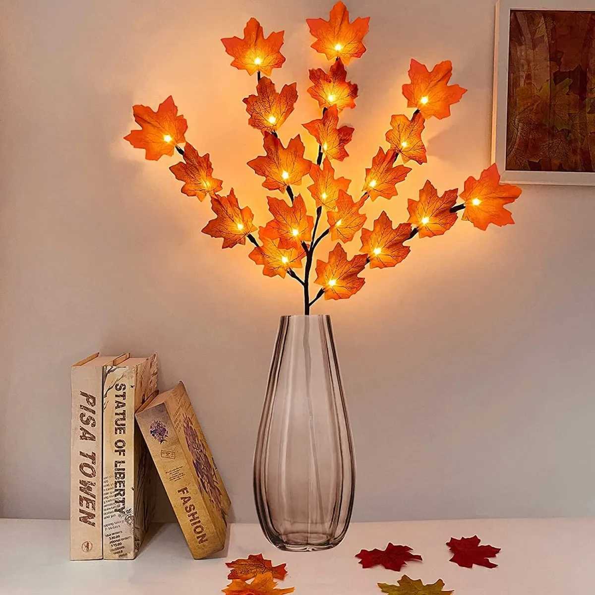 1pc 20 LED Simulation Red Maple Leaf Branch Lights Battery Powered Twig Branches Artificial Leaves Table Lights For Home Decor C250919