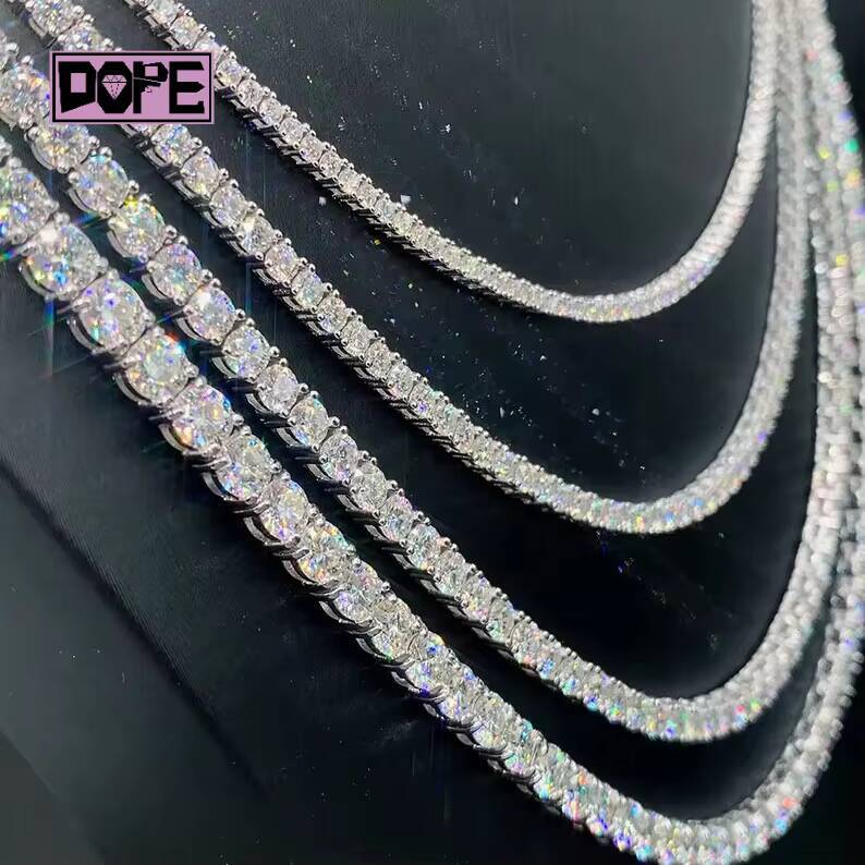 4mm 5mm New Arrival Moissanite Tennis Chain Pass Diamond Tester 925 Sterling Silver Iced Out Tennis Chain