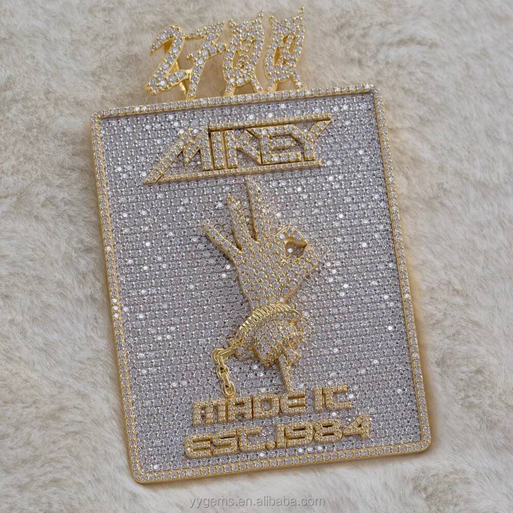 Yu Ying Customization square Cards Tablets 2tone Pendant Iced Out Moissanite Solid Silver Pendant Custom Tag Pendants Jewelry