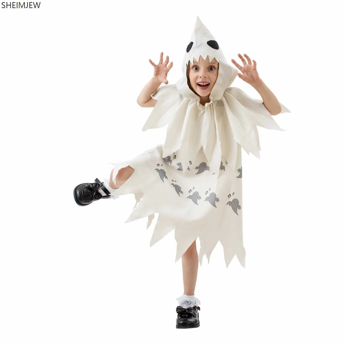 New Childrens Halloween Party Horror Roleplaying White Little Ghost Head Cover Cloak Stage Boy Performance Costume L250918