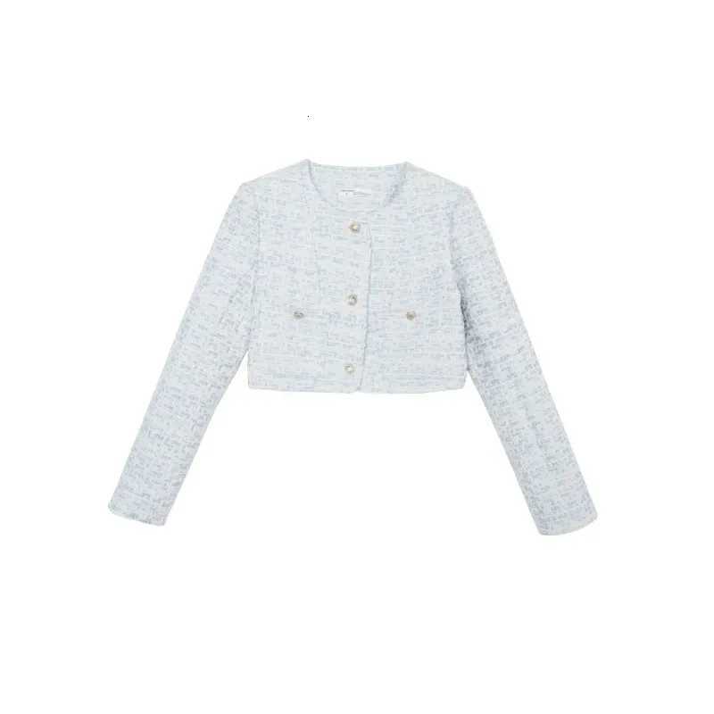 French Sweet Plaid Woolen Jacket Women Fashion Round Neck Single Breasted Temperament Celebrity Short Loose Chic Female Coat New Z250918