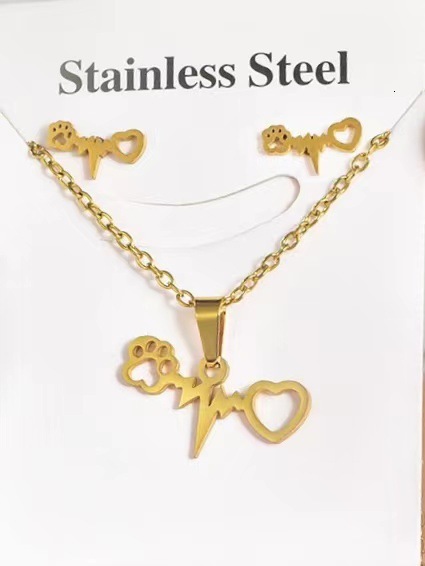 Titanium Necklace Geometric Love Jewelry Stainless Steel Earrings Two-piece Set for Men and Women