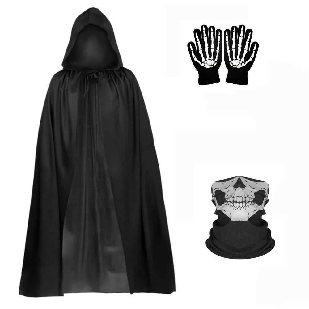 Hot14Piece set Halloween Party Role Playing Children Adult Death Black Cloak Halloween Skull Ball Costume Prop Set Holiday Gif L250918