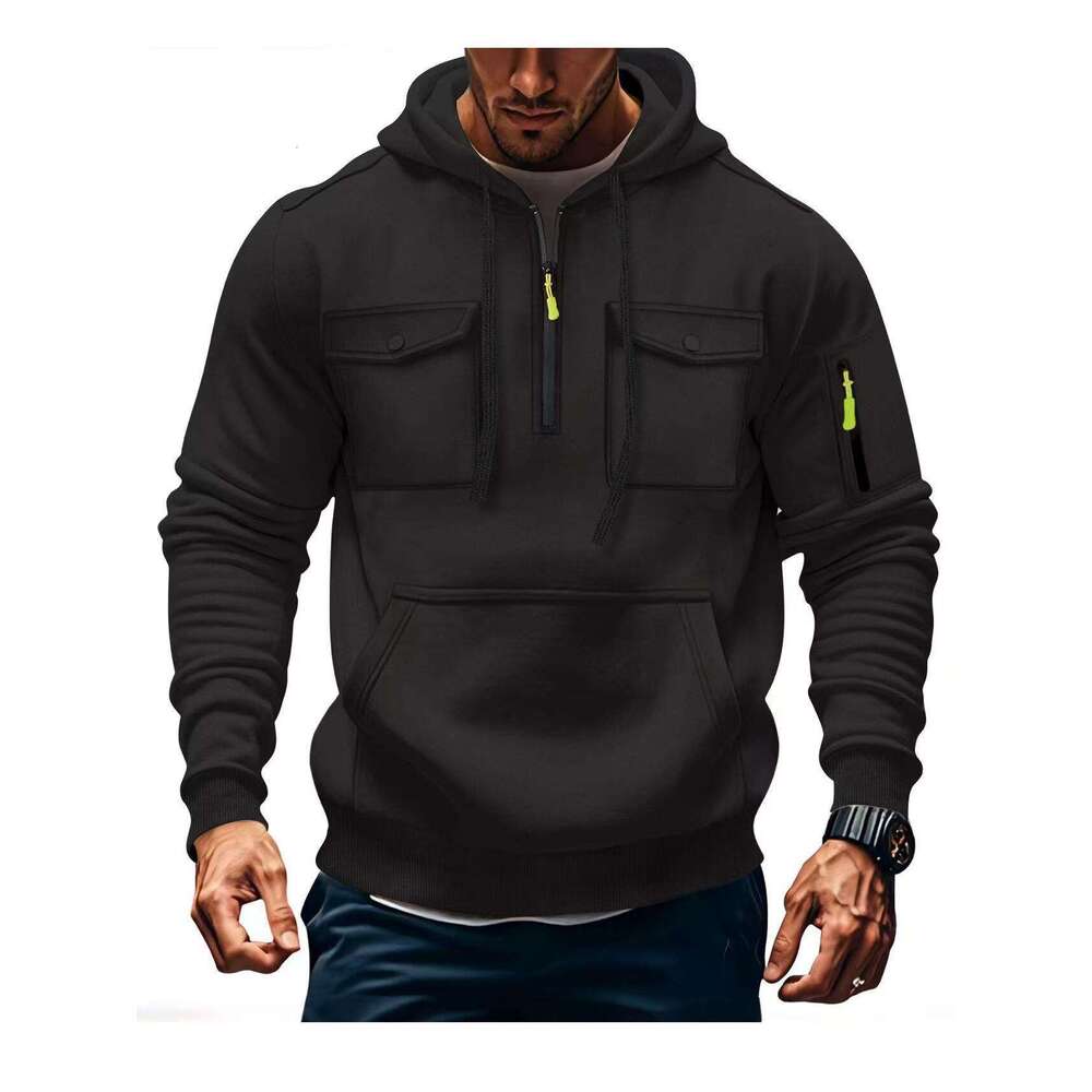 New Autumn Winter Men's Sweatshirt Multi Pocket Hooded Long Sleeve Fleece Jacket Casual Sports