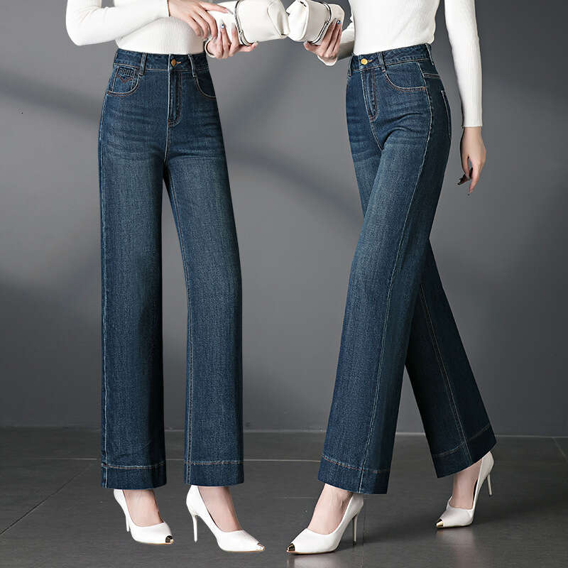 wide leg denim women Autumn New Fashion Versatile Women's Plus Size Mom Middle-aged Wide-leg Slim-fit Long Pants 2093