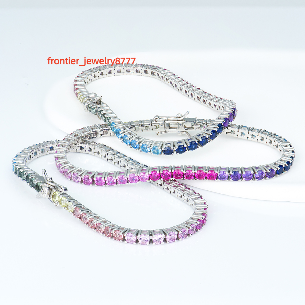 S925 Sterling Silver Tennis Bracelet with 3mm Rainbow Corundum Gemstone Wholesale Jewelry for Gifts