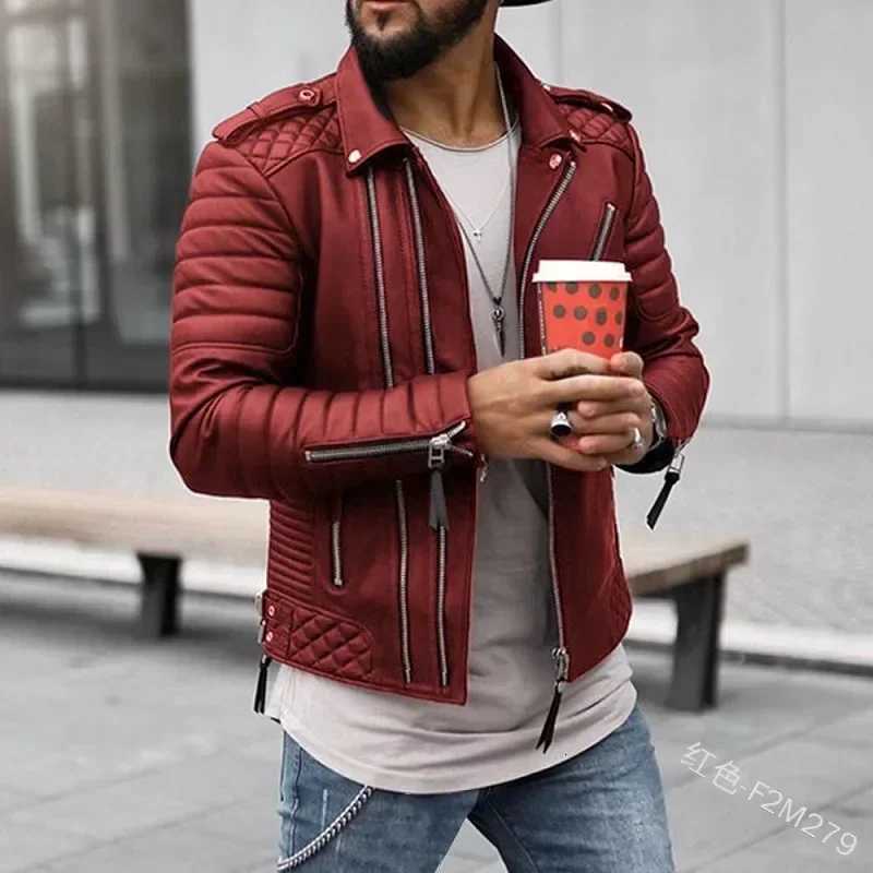 New Autumn Winter Mens Leather Jackets Thickened Lapel Cottonpadded Zipper Leather Coat Strtwear Fashion Male Tops X250919
