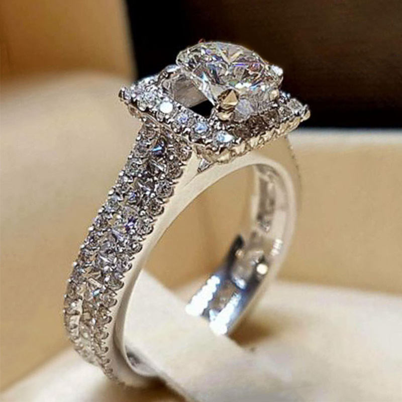 Solitaire Ring Women's Round Zircon Ring Vintage Square Crystal Rings Designer Diamond Rings Fashion Wedding Jewelry