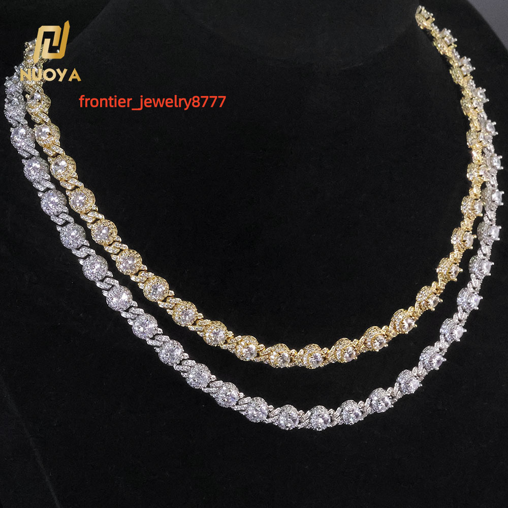 NUOYA 75mm Iced Out Moissanite Station Chain Necklace Silver Gold Plated Unisex Hip Hop Jewelry Luxury Jewelry