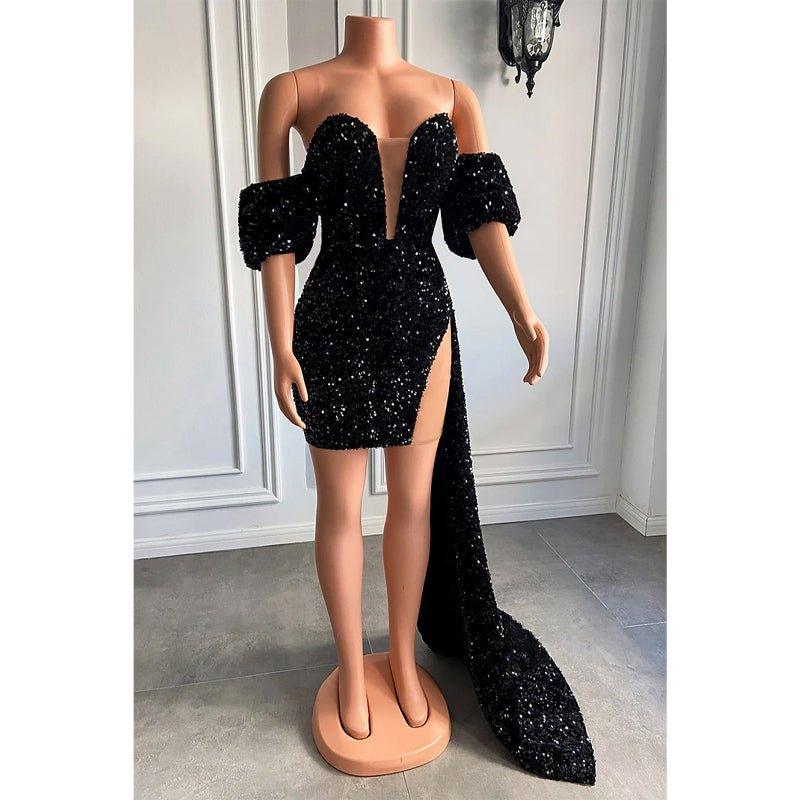 Black Prom Evening Sheath Lace Glitter Mini Short Party Graduation Homecoming Birthday Holiday Club Gowns Dress