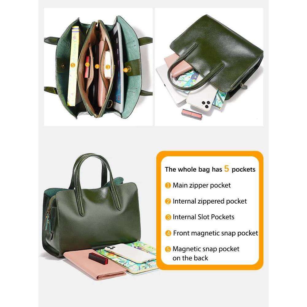 Designer Bag Luxury Bag Zency Oil Wax Leather Handbags For Women Crossbody Bag Removable Shoulder Strap Three Layer Pockets 2025 Autumn Winter Totes