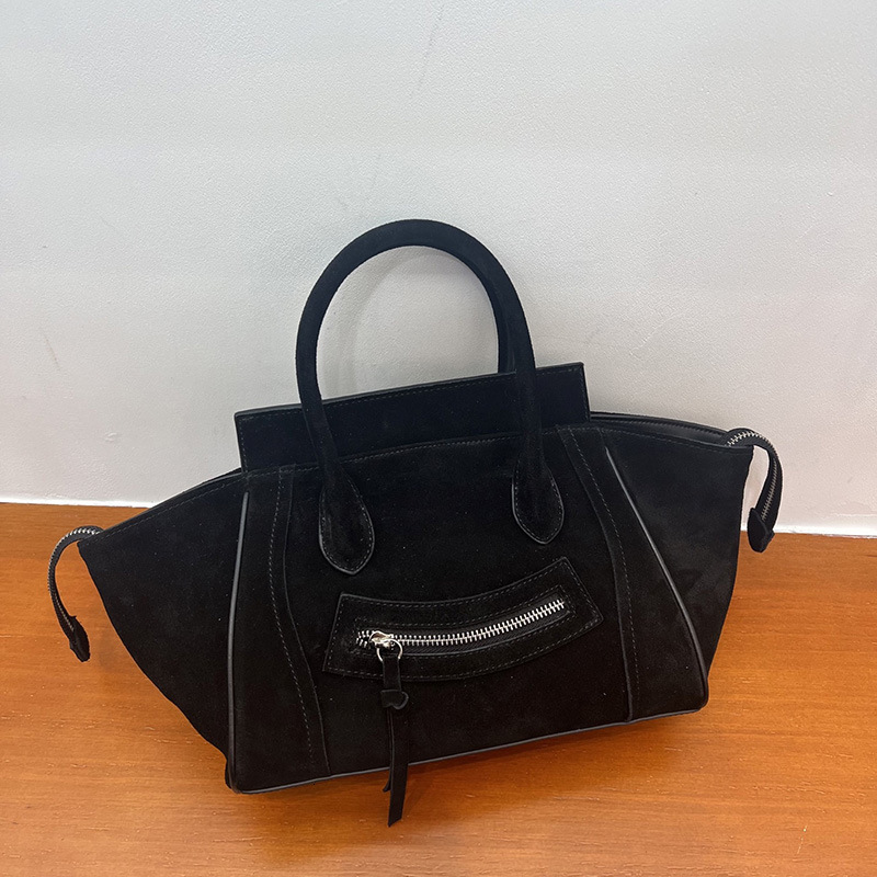 Retro style frosted textured suede leather handbag smiling casual women's crossbody bag beach bag large capacity women's shoulder bag autumn