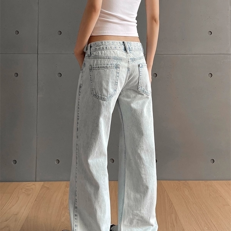 y2k Vintage Women Low Waist Zipper Button Solid Trousers with Pockets Aesthetic Streetwear Washed Jeans Z260313