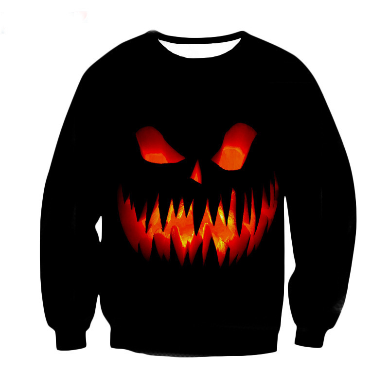 Men's Sweaters Oversized Sweater Halloween Print Knit Long Sleeve Pullover Casual Ghost And Jack-O-Lantern Pattern