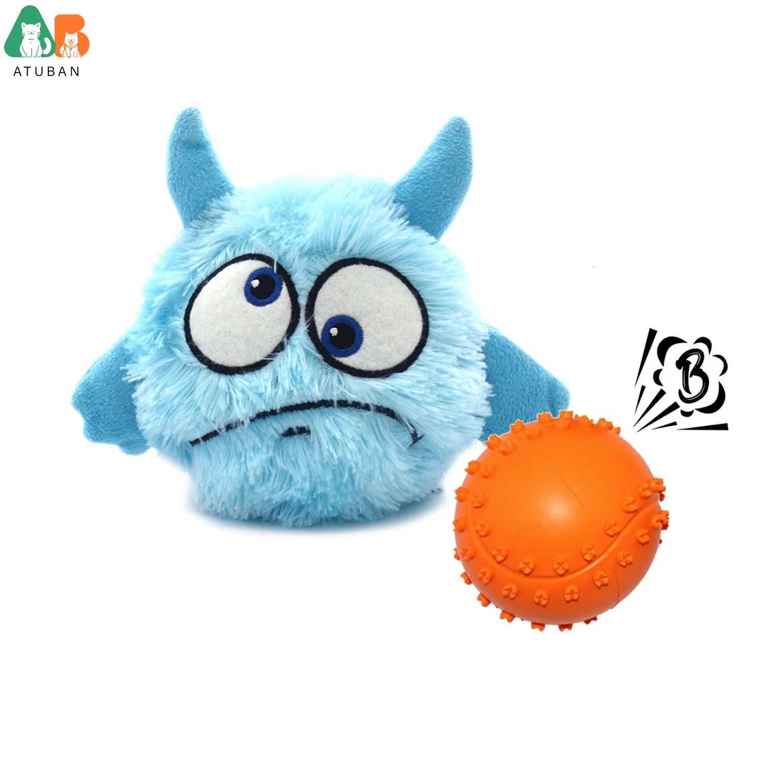 ATUBAN Dog Interactive Toys 2in1 Dog Plush Squeaky Small Balls Pet Toys Halloween Xmas for Small Medium Large DogsBlue Monster X250918