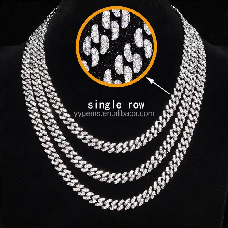 5mm Iced Fine Hip Hop Jewelry Solid 925 Silver VVS D Moissanite Necklace with Cuban Link Chain Bracelet Passes Diamond Tester