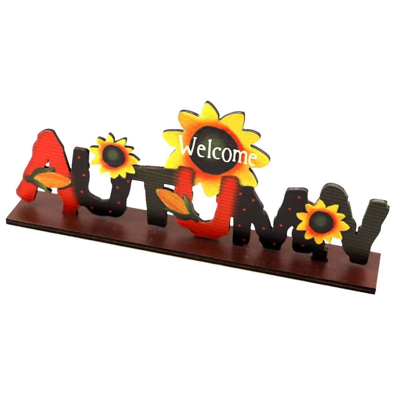 Wooden Happy Bumper Festival Table Decorations Maple Leaf Sunflower Table Ornaments Halloween Sign Fall Party Decoration C250919