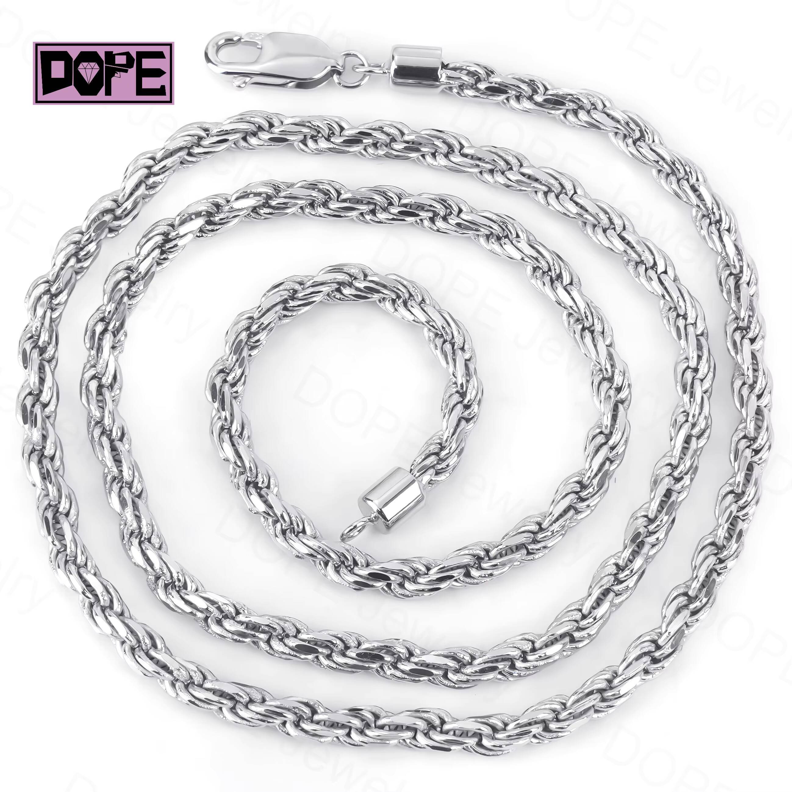 USA trends 925 Silver Chain 3mm 4mm 5mm Braided Cord Necklace VVS Moissanite Iced Out Clasp Twisted Rope Chain