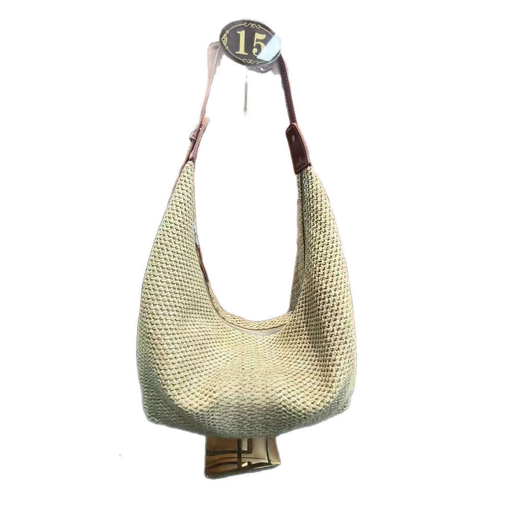 Hand-Woven Dumpling New Cowhide Crossbody Women's Casual Vacation Style Beach Straw Bag B5