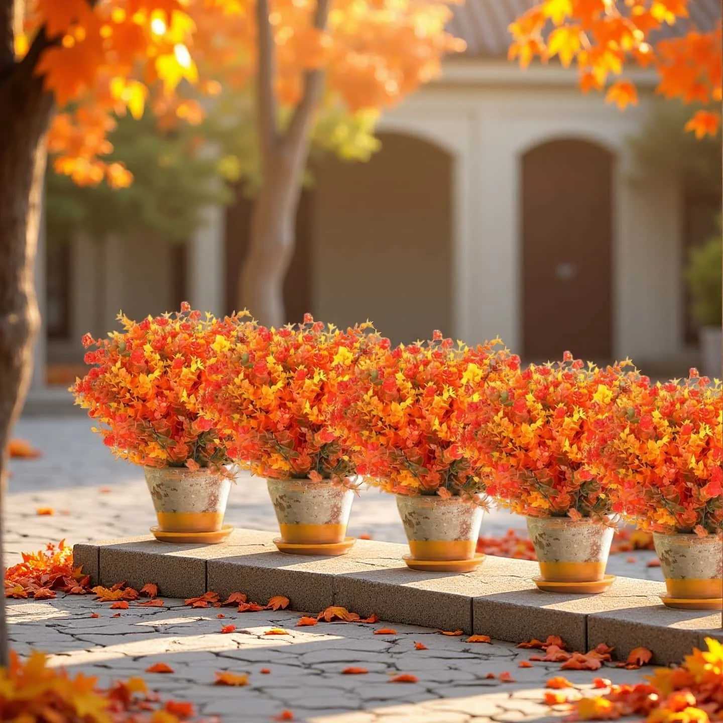 8PCS Artificial flowers Orange Yellow Realistic Plastic autumn Decor for Thanksgiving Halloween Diwali Celebrations C250919