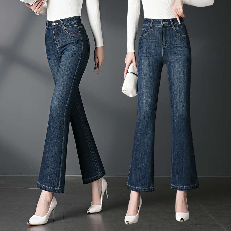 womens jeans Jeans Women New Autumn High Waist Slim Fit Petite Flared Women's Pants Embroidered for Middle-aged and Elderly 2095