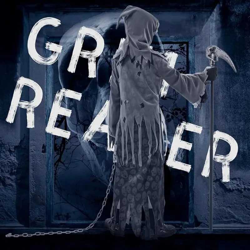 New Halloween Children Reaper Cosplay Costume Mystery Horror Cos Sickle Dress Up Kids Role Play Suit L250918